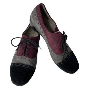 Waldlaufer Women's Lace Up Oxfords Black Grey Plum Size 5 1/2